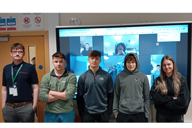 Left to right: Kai Tudor with Coleg Meirion-Dwyfor students Math Hughes, Sion Roberts, Jack Harte and Isabella Greenway