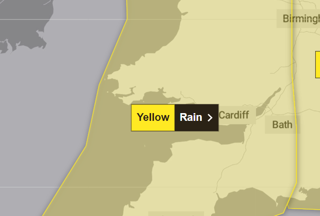 The Met Office weather warning covers almost all of Wales.