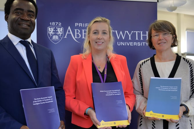 Dr Aloysius Igboekwu, Dr Sarah Lindop and Dr Maria Plotnikova from the Aberystwyth Business School who studied the effects of the COVID-19 pandemic on businesses and households in Ceredigion