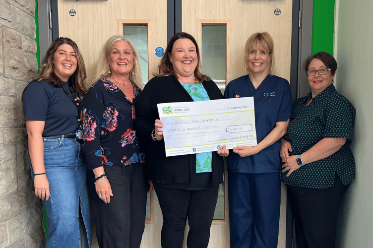 Paige Denyer, administration officer, Elinor Powell and Rhian Davies from Cyfeillion Bronglais League of Friends, Beccy Pateman, Ward Manager and Ann Elias, Ward Clerk. Photo: Julie McNicholls Vale