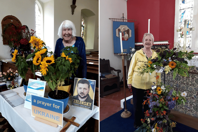 Penny Crook from St Mary's, Beddgelert, with 'A prayer for Ukraine' and Nesta Hughes from St Madryn's Church, Trawsfynydd