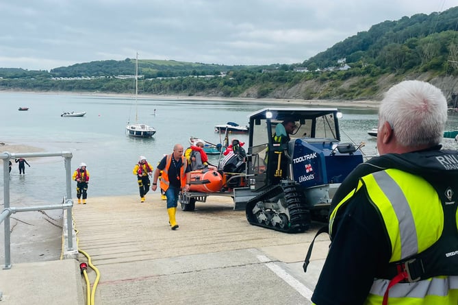 New Quay inshore lifeboat returns to the station. Photo: New Quay RNLI