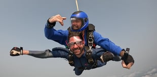 WATCH: Bow Street man's amazing skydive for Bronglais hospital charity