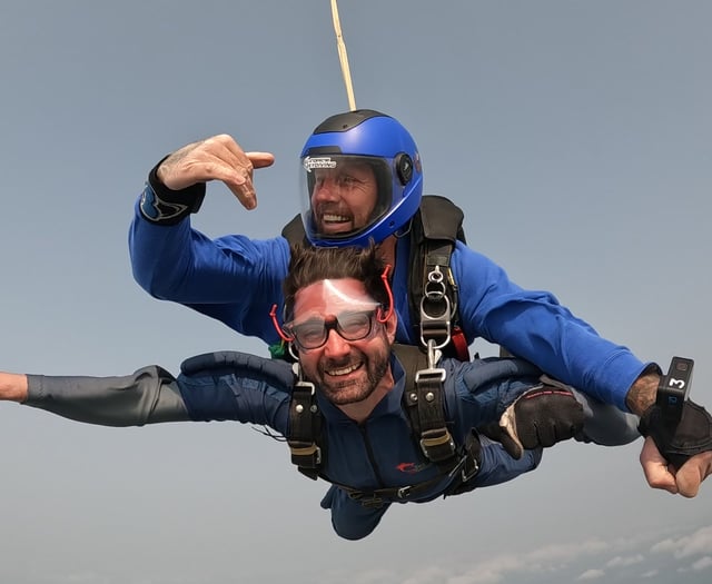 WATCH: Bow Street man's amazing skydive for Bronglais hospital charity