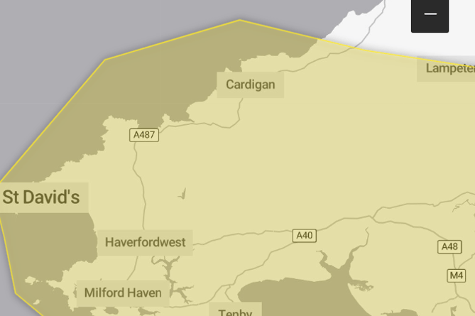 The Met Office weather warning covers part of Ceredigion