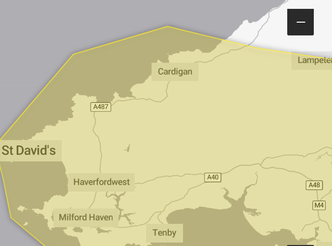 The Met Office weather warning covers part of Ceredigion