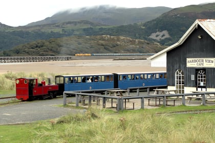 Fairbourne railway and Barmouth Bridge train crossing in one image