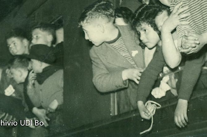 Second World War evacuation scheme in Italy - children from Naples on a train taking them to Emilia Romagna