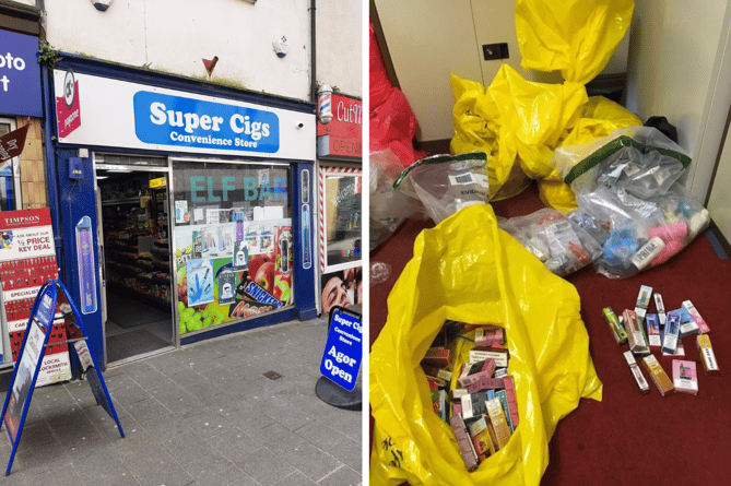 Left, external photo of Supercigs and right, some of the illicit goods seized. Photos: Gwynedd Council