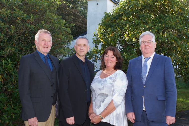 Cllr Dilwyn Morgan, Dylan Davies, ClwyAlyn Senior Development Project Manager, Cllr Angela Russell, and Dyfed Edwards, Betsi Cadwaladr University Health Board Chair. Photo: Gwynedd Council 