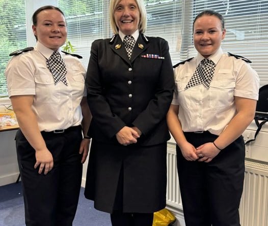 Chief Constable Amanda Blakeman with twins Elin and Lisa. Photo: North Wales Police