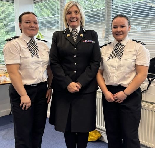 Chief Constable Amanda Blakeman with twins Elin and Lisa. Photo: North Wales Police