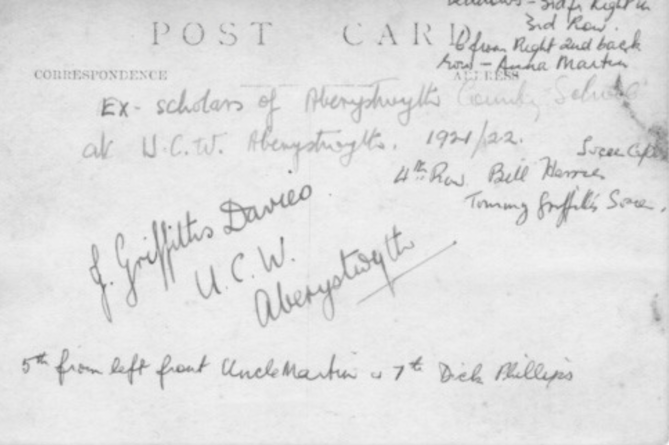 Some names can be found on the reverse side of the photograph of graduate students from UCW (1921/2)