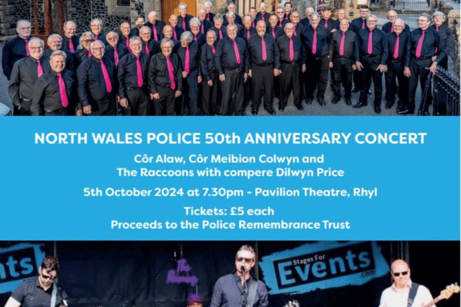 A concert to mark 50 years of North Wales Police will take place on 5 October