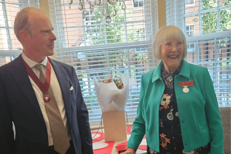 The Deputy Lord Lieutenant of Dyfed, Kit Lewis, presented Ann Hughes with her BEM