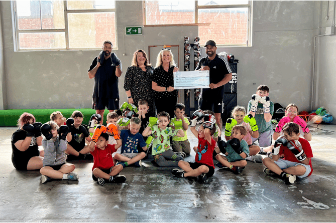 Jamie Ambler, Rhian Davies, Elinor Powell, Jamie Ambler and young boxers in Aberystwyth