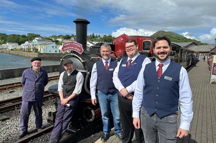 Tudur Owen and Ignacio Lopez with steward Mackenzie Diggons, Nick Griffith and Tim Goodspeed from The Ffestiniog & Welsh Highland Railways