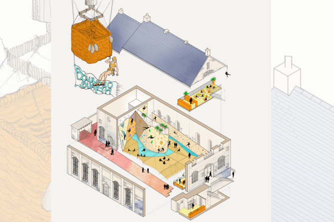 A plan of the current designs to transform Buarth Hall into a climbing centre