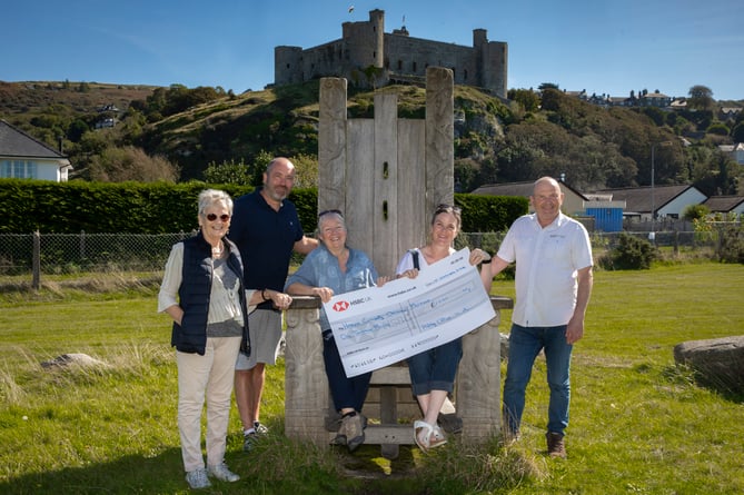 Harlech Community Orchard Group volunteers who have received funding to transform an unused area of a local field into a haven for nature and an educational notice board.   Pictured (L/R) volunteers Margaret  Buttigieg, Jon Millward, Kate Heath, Kate Millward and Joe Patton .                 Picture Mandy Jones