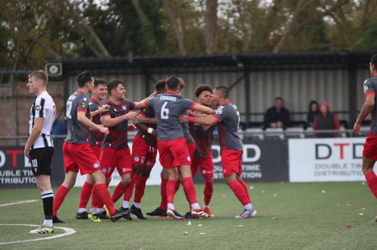 Bala celebrate after Osebi Abadaki gives them the lead at Flint