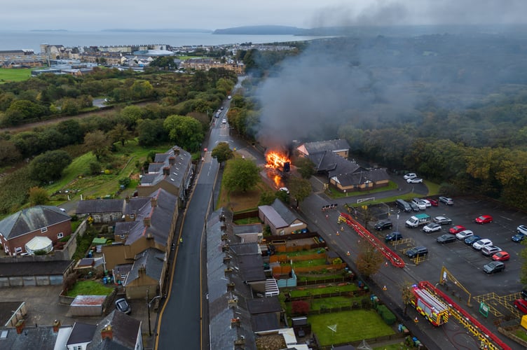 Gareth Jenkins' captured this image of the lorry alight and a fire engine approaching the area