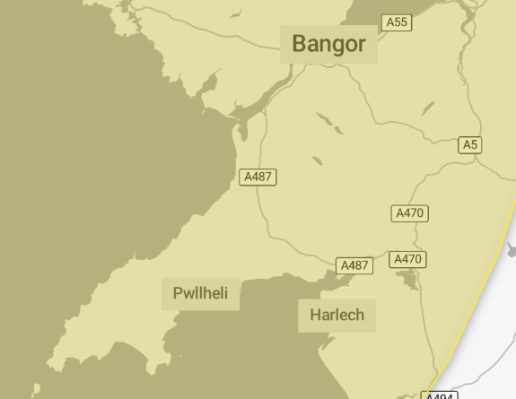 The Met Office image of the areas of Gwynedd affected by the weather warning