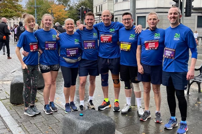 Geraint, fourth from right, with his group of runner at the Cardiff Half Marathon