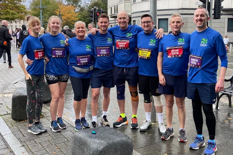 Geraint, fourth from right, with his group of runner at the Cardiff Half Marathon