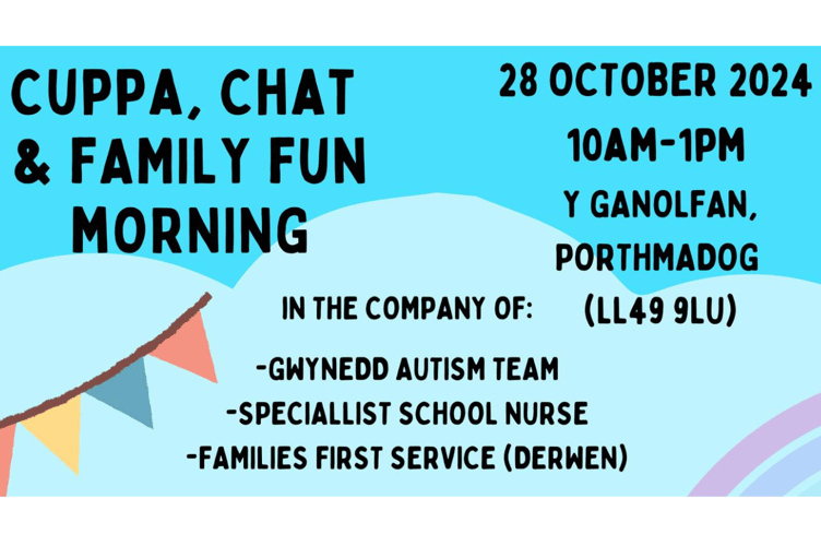 The Family Fun Morning is on Monday, 28 October, at Y Ganolfan, Porthmadog