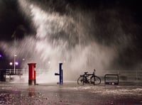 Dramatic scenes as waves breach Borth High Street during storm Ashley