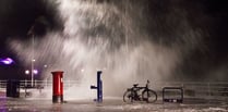 Dramatic scenes as waves breach Borth High Street during storm Ashley