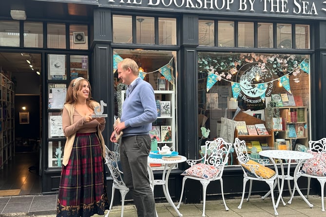 Bookshop owner Freya Blyth and MP Ben Lake