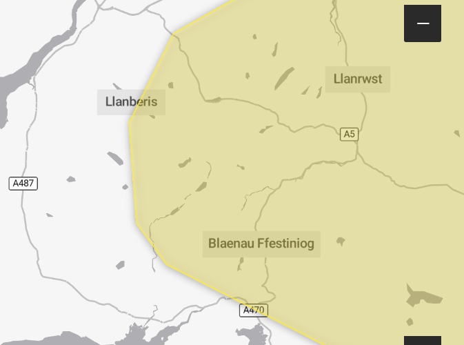 The weather warnings cover part of Gwynedd