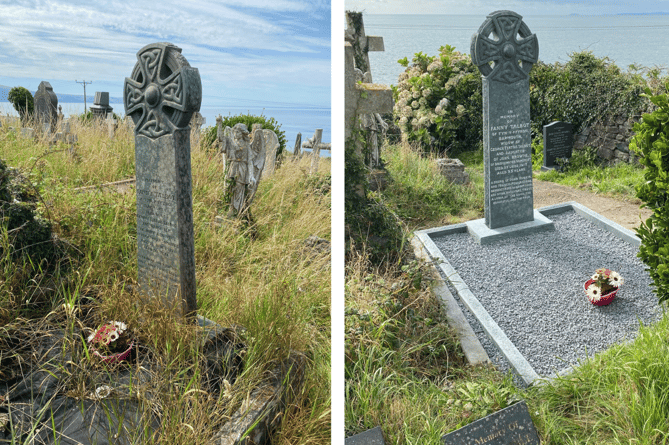 The grave before and after the restoration work