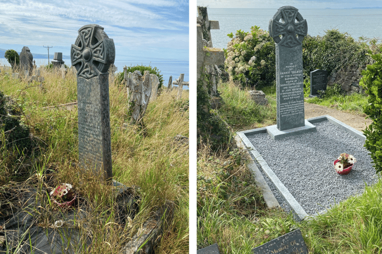 The grave before and after the restoration work