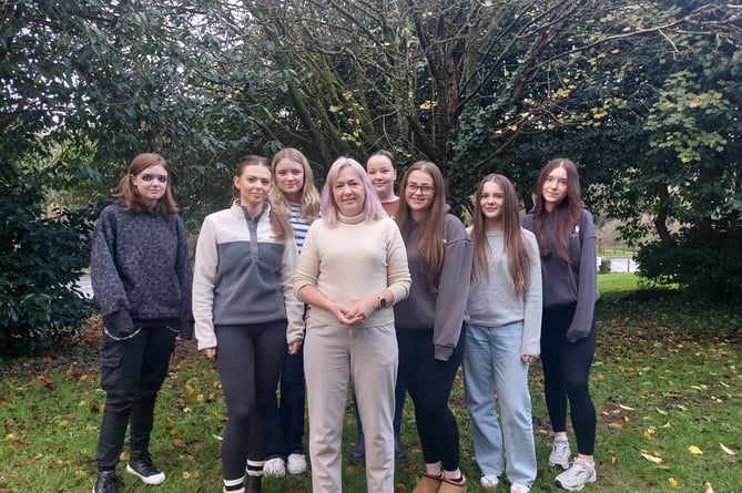 Liz Saville Roberts, centre, spoke to college students about her work as an MP