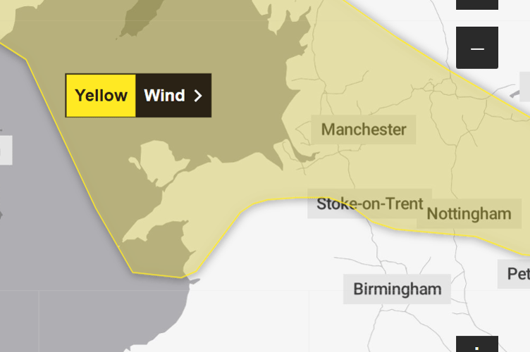 The Met Office weather warning image covers parts of Gwynedd