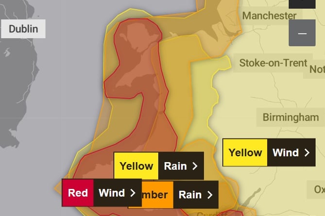 The Met Office image shows the areas under the Red warning