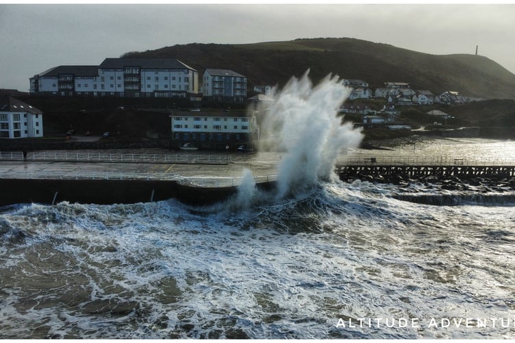 Photograph of the sea this afternoon in Aberystwyth. Photo: Mitchell Moore of Altitude Adventrues