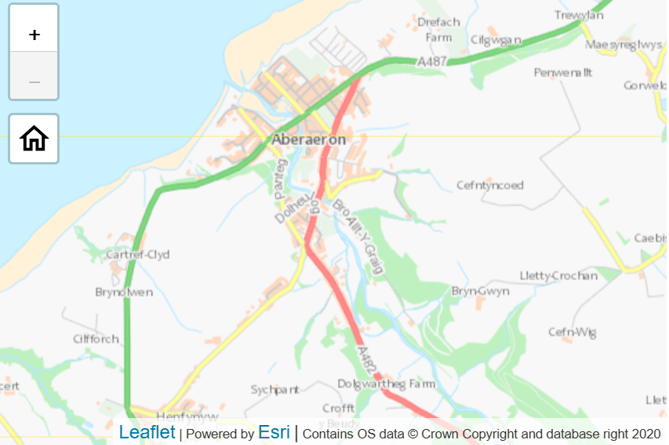 NRW released map of Aberaeron to accompany river warning