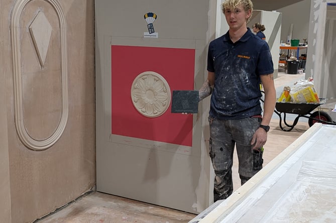 Harry Sutherland at work on a plastering task during the 2024 SkillBuild National Final