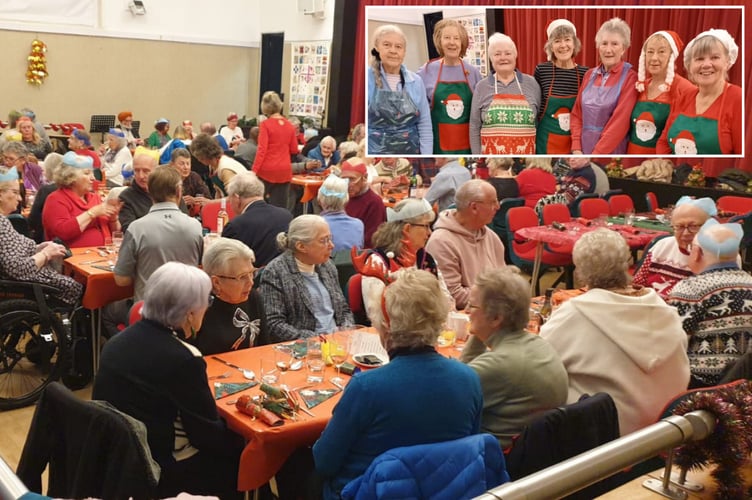 The packed hall (main) and some of the cooking team including Liz Dinsdale, Marion Billingham, Gaenor Pugh, Alison Sayes, Eluned Fowles, Linda Alcock and Kathy Rynn (inset)