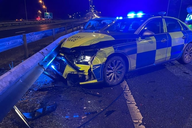 North Wales Police picture of the damaged patrol car