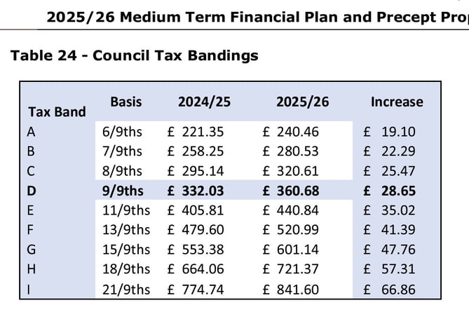 The proposed police precept tax bills for Dyfed-Powys. Picture: Dyfed-Powys Police report.