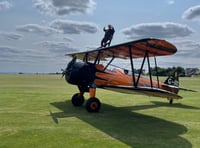 Woman flies on wing of plane post hip-op for Bronglais chemo unit