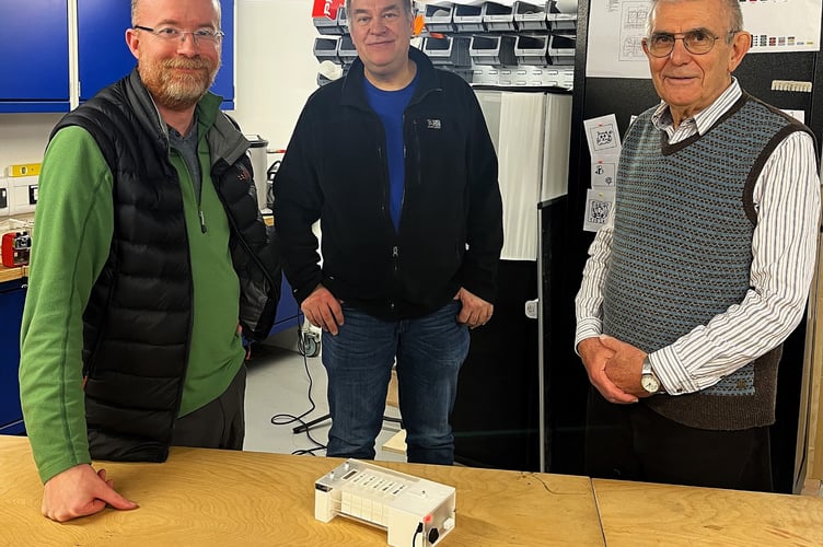 Bee Robotics' Osborn Jones (right) with Edgar Hartsuiker and John Story (left) from Bangor University