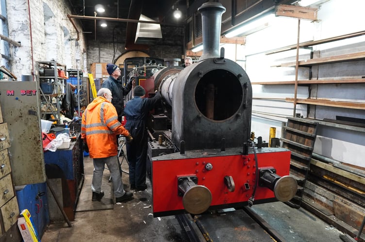 Firebox cladding is removed from the locomotive