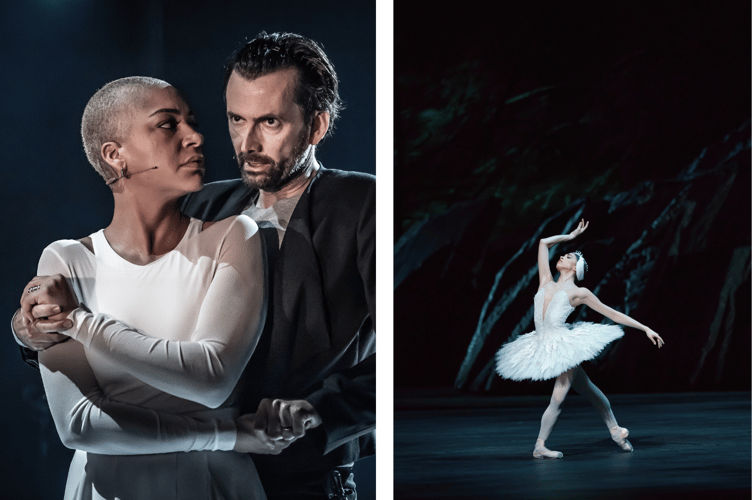 Left: David Tennant and Cush Jumbo in Shakespeare's Macbeth. Right: The Royal Ballet’s Swan Lake