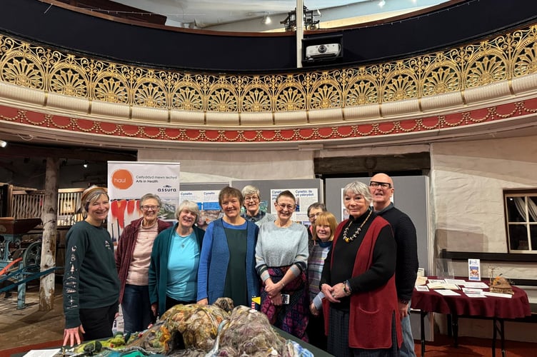 Makers of Ceredigion’s fantasy island pictured with Susie Scott, HAHAV Living Well Manager, Becky Knight, Lead Artist and Bryn Jones, Arts Facilitator, HAUL.