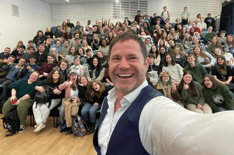 Steve Backshall MBE with Bangor students